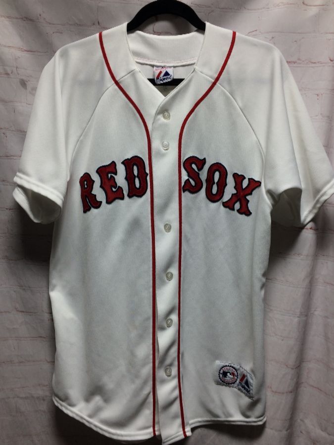 white baseball jersey with red piping