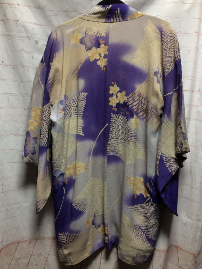 Raw Silk Printed Kimono W/ Tie-dyed Lining | Boardwalk Vintage