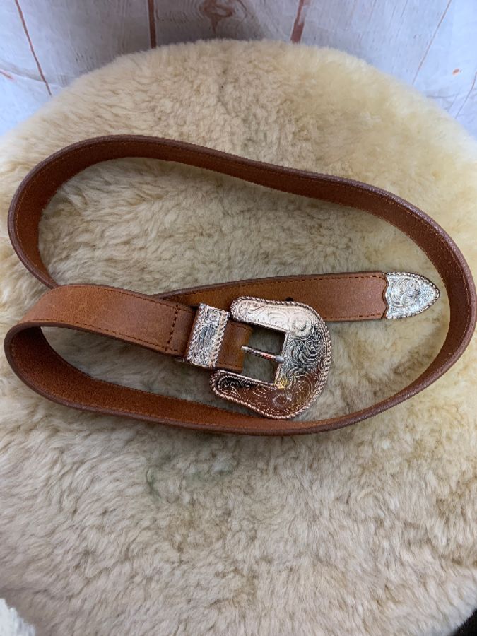 Soft Leather Belt W/ Western Ornate Buckle | Boardwalk Vintage