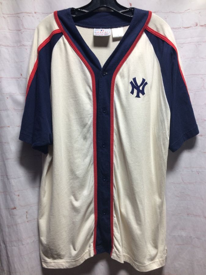 Starter Mens New York Yankees Jersey MLB Red Blue XL Button Up Embroidery  Logo