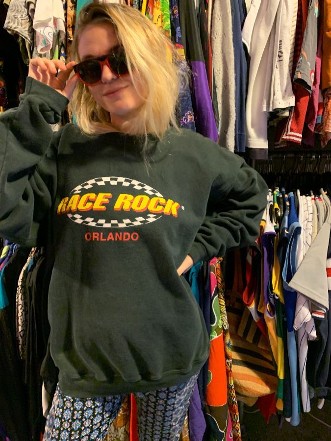 Vintage Race Rock Orlando Crew-neck Sweatshirt W/ Checkered Graphic ...