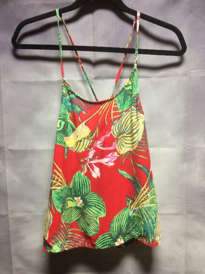 Hawaiian Spaghetti Strap Rayon Top Green Yellow Floral Pattern ...