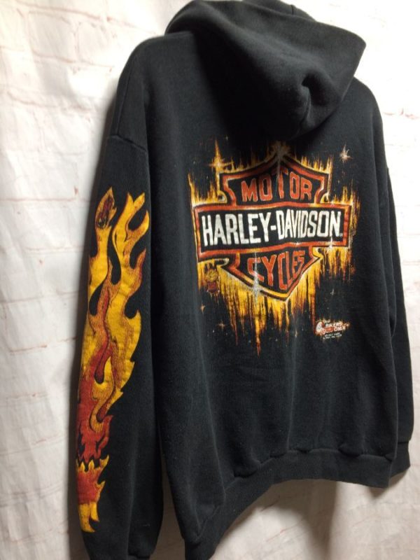 Classic Harley Davidson Zip-up Hoodie W/ Flame Design Down Left Arm