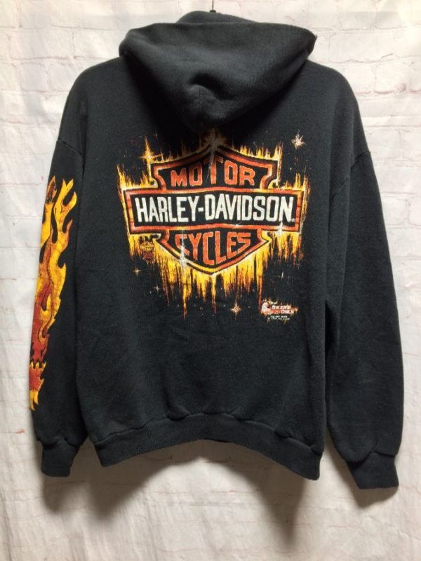 Classic Harley Davidson Zip-up Hoodie W/ Flame Design Down Left Arm ...