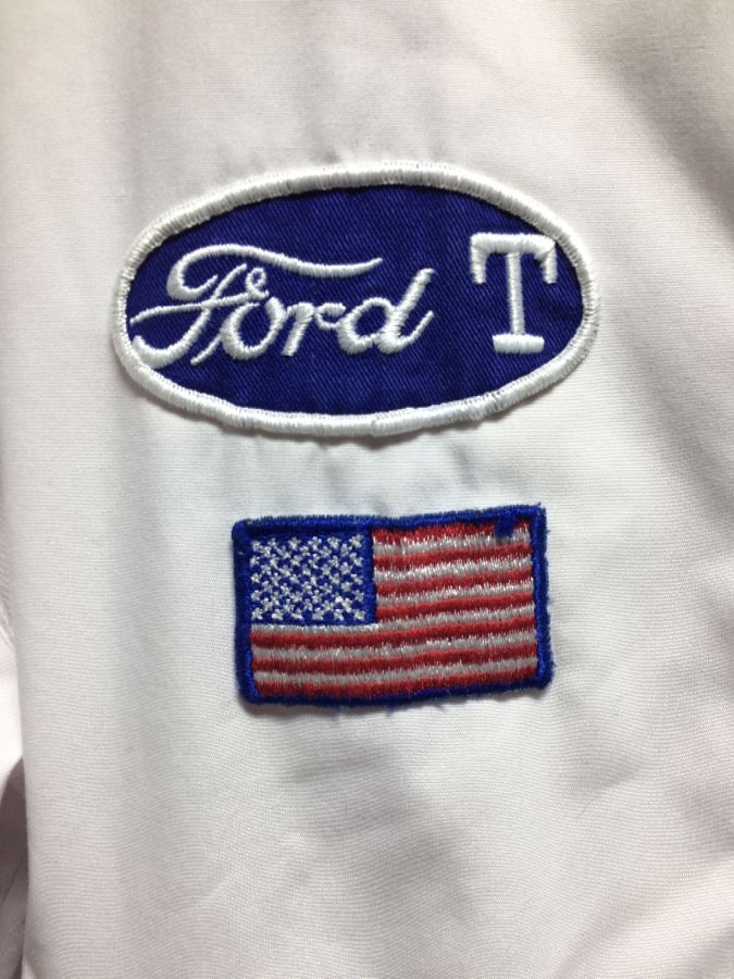 Sporty Cotton Ford Logo Patch Zip Up Jacket Racing Stripes Ribbed ...
