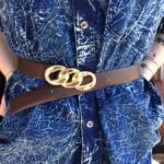 BROWN LEATHER BELT LARGE CHAIN LINK BUCKLE