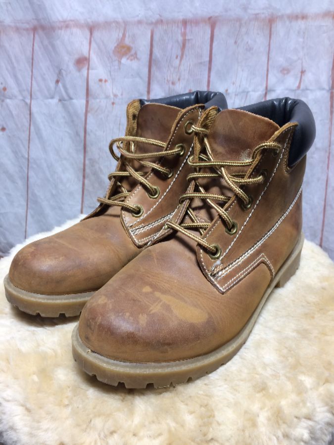 Brushed Leather Lace Up Steel Toe Work Boots | Boardwalk Vintage