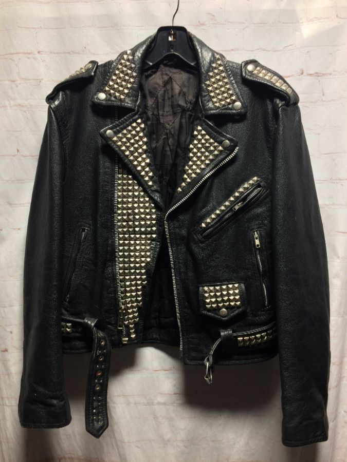 Jacket Moto Studded Leather With Belt As-is | Boardwalk Vintage