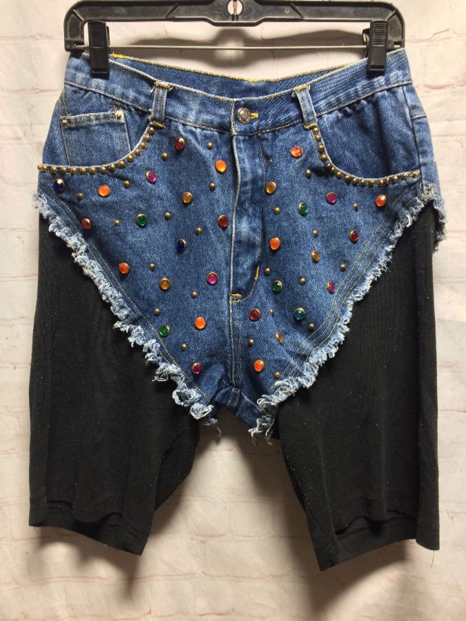 Crazy Funky 1980s Bejeweled Denim Shorts With Attached Leggings