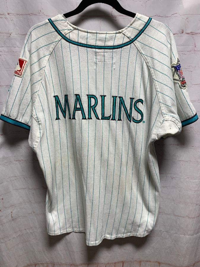 Mlb Florida Marlins Pinstriped Fabric Baseball Jersey