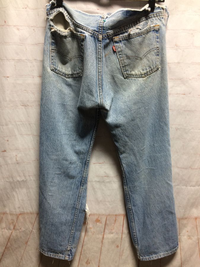 Levis Fully Distressed Denim Jeans Cut-waist Red Tag | Boardwalk Vintage