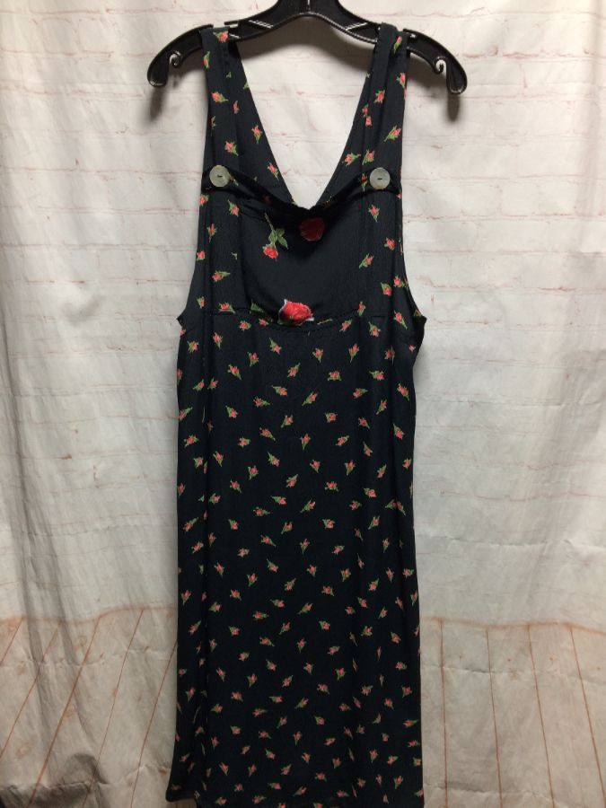 product details: JUMPER DRESS FLORAL PRINT W/ SHELL BUTTONS ON STRAPS & FRONT POCKET photo
