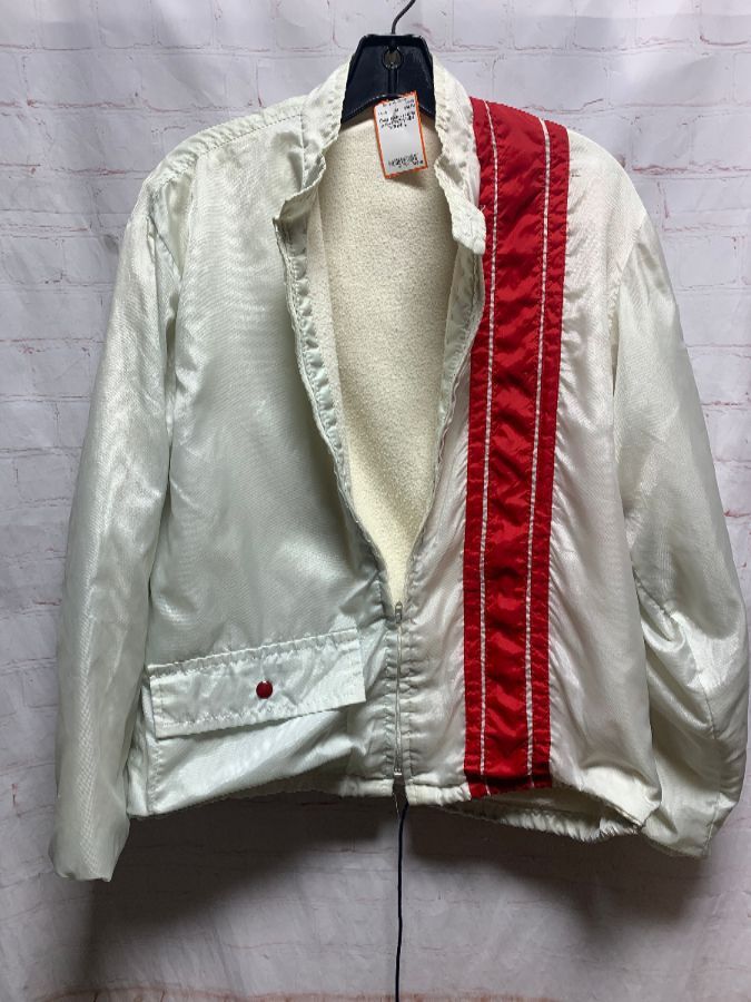 product details: THICK RETRO RACING JACKET WITH RED STRIPE  AS-IS photo