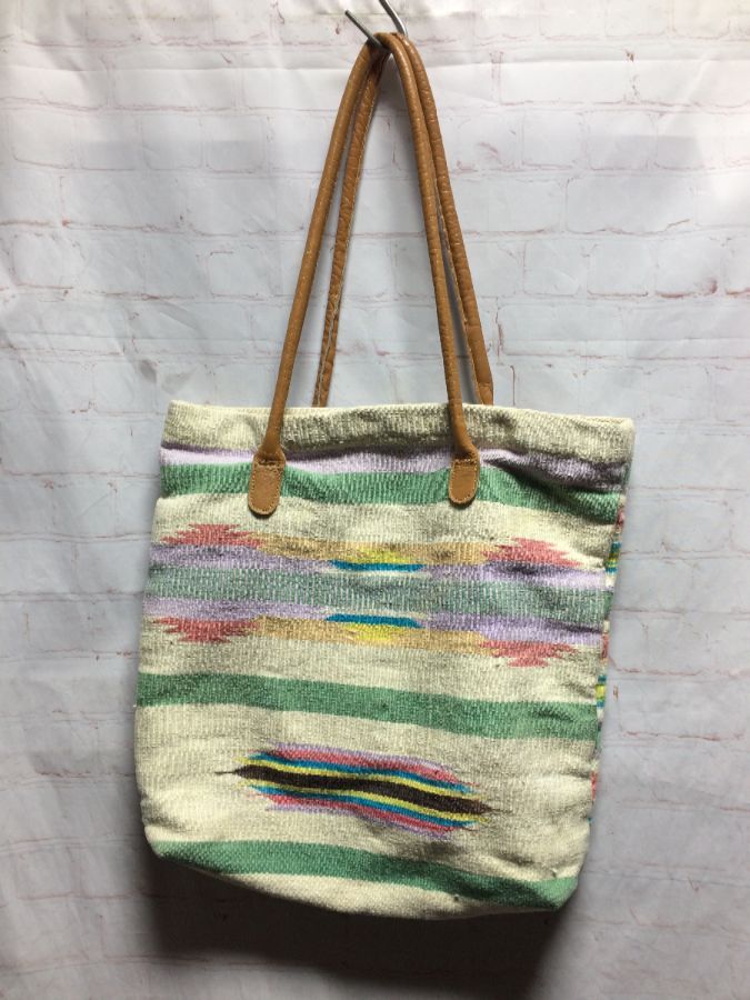 product details: PASTEL COLORED WOVEN BEACH TOTE W/ VELCRO CLOSURE photo