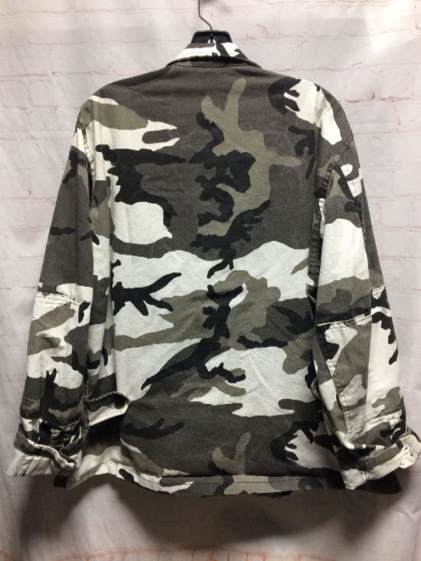 Snow Camo Print Military Jacket W/ Front & Sleeve Cargo Pockets ...