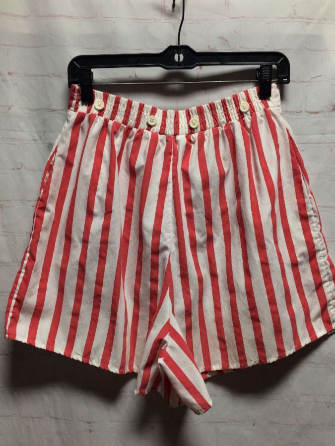 Vertical Striped Shorts W Decorative Buttons On Waistband | Boardwalk ...