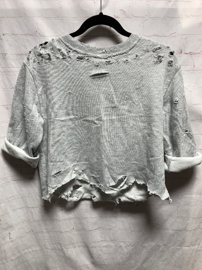 Cropped & Cut-off Sleeves Super Distressed & Shredded Sweatshirt ...