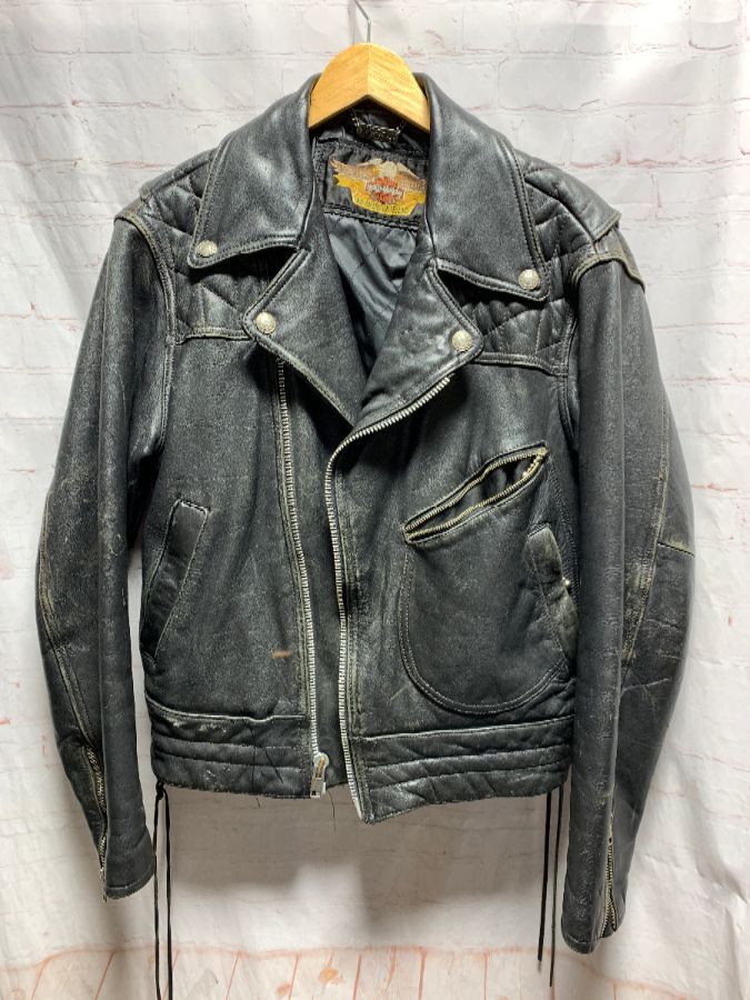Vintage Harley Davidson Leather Motorcycle Jacket W/ Quilted Shoulders ...