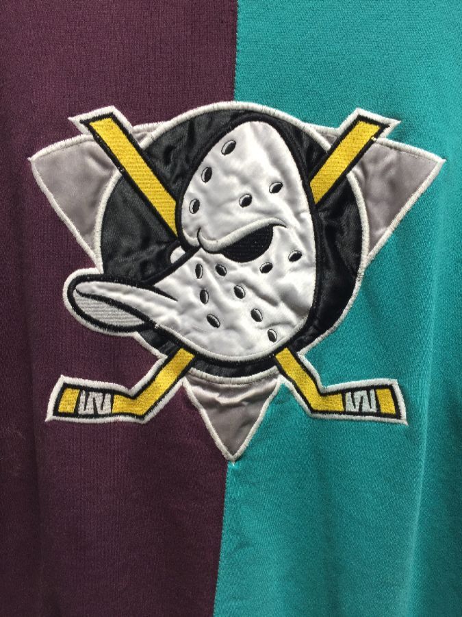 Vintage 1990s Mighty Ducks of Anaheim Color Block Crew from Starter - L