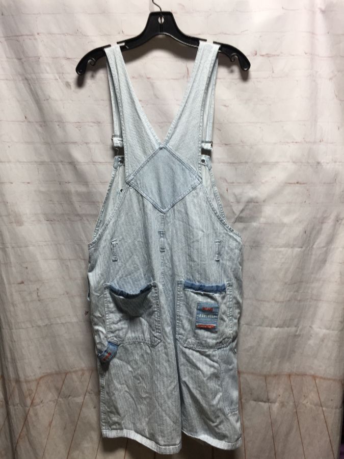 1990’s Seersucker Denim Overall Shorts | Boardwalk Vintage