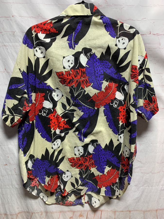 1980’s Panda & Tropical Leaf Print High-low Cut Hawaiian Style Shirt ...