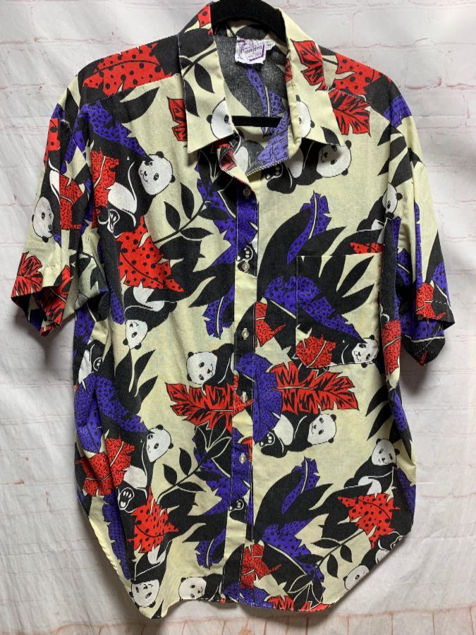 1980’s Panda & Tropical Leaf Print High-low Cut Hawaiian Style Shirt ...