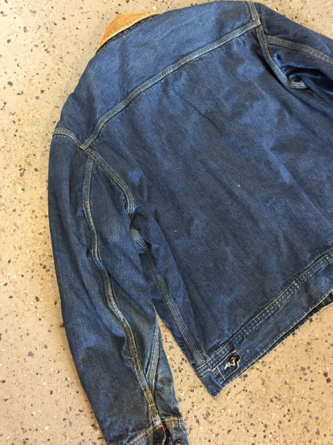 Retro Dark Wash Lee Denim Jacket W/ Full Lining & Corduroy Collar ...