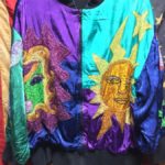 CHAIN STITCHED EMBROIDERED SUN AND STAR SILK COLOR BLOCK JACKET – AS IS