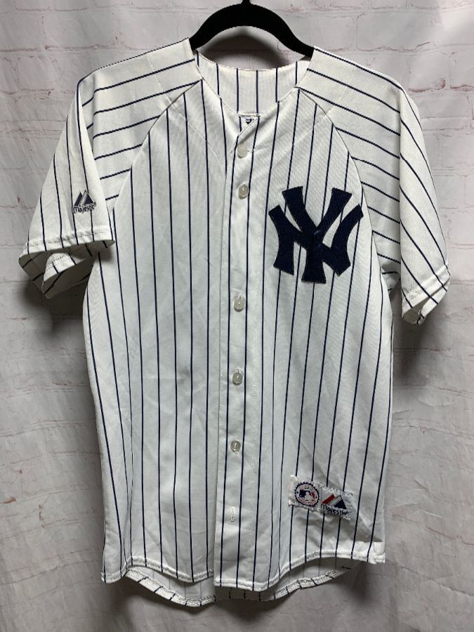 Vintage STARTER New York Yankees White Pinstripe Baseball Blue Jersey Size  XL