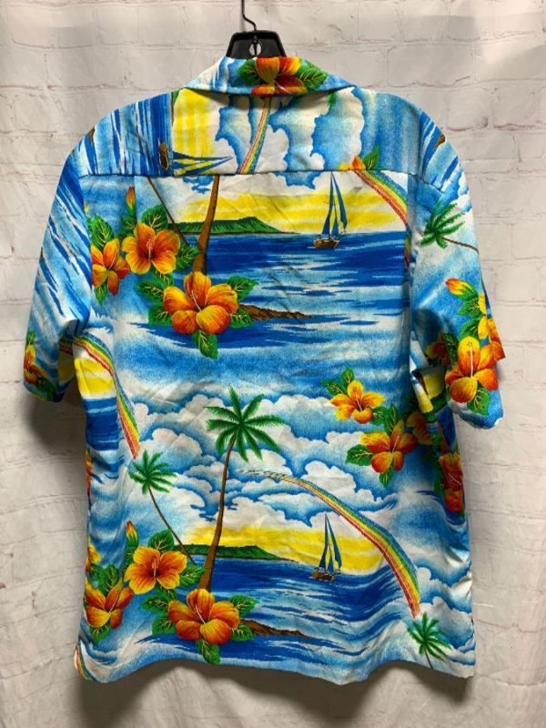 Bright Colored Island & Rainbow Print Polyester Hawaiian Shirt ...