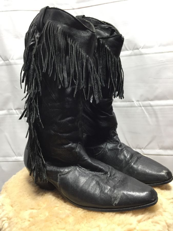 80s fringed BLACK Cowboy Western BOOTS  size us2.5