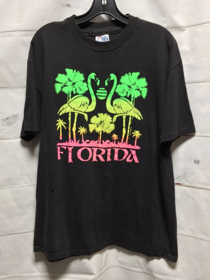 Ombre’ Neon Colored Florida Flamingo Palm Tree Puff Ink Print T-shirt ...