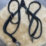 BRAIDED LEATHER SUSPENDERS W/ SILVER METAL HARDWARE
