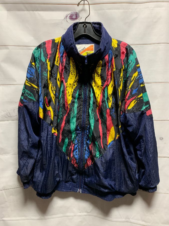 Wild 1990’s Multi-colored Vertical Abstract Shapes Print Windbreaker ...
