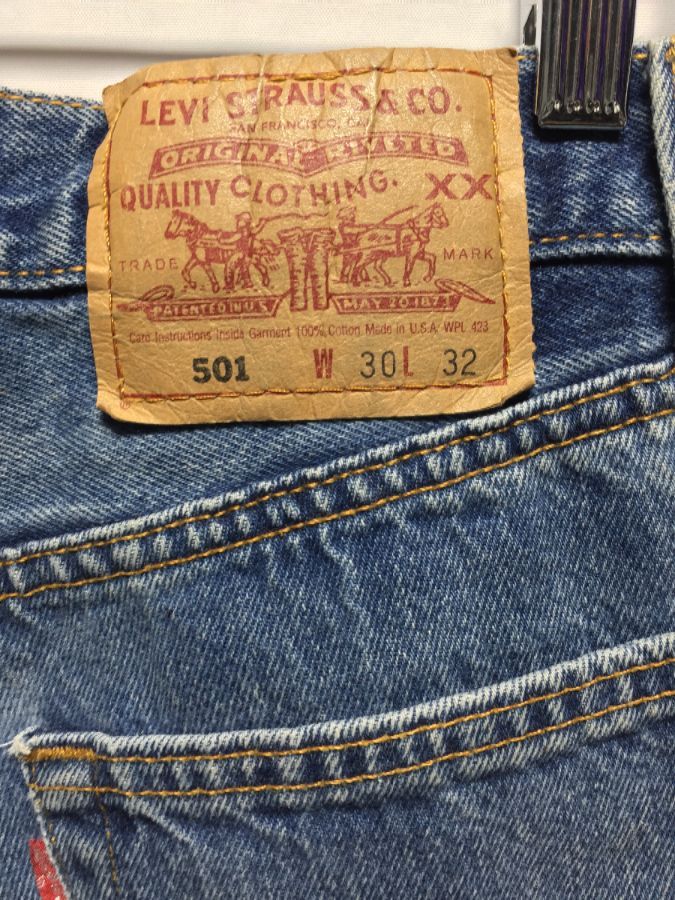 Classic Darker Wash Levis 501 Button-up Denim Jeans | Boardwalk Vintage
