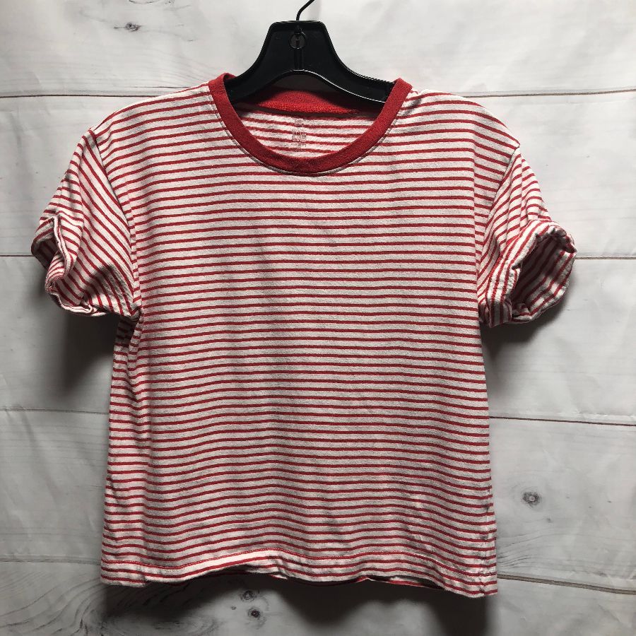 product details: HORIZONTAL STRIPED RETRO 1970'S STYLE T-SHIRT W/ RINGED NECK & ROLLED/TACKED SLEEVES photo