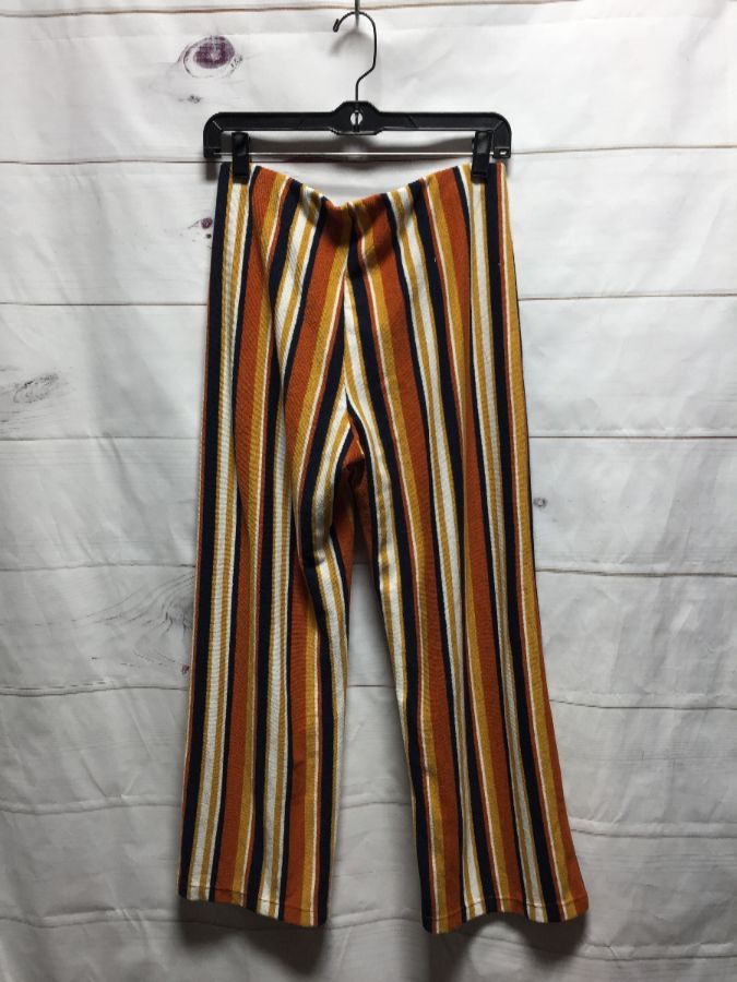 Retro Vertical Striped Pull-up Culotte Pants W/ Elastic Waistband
