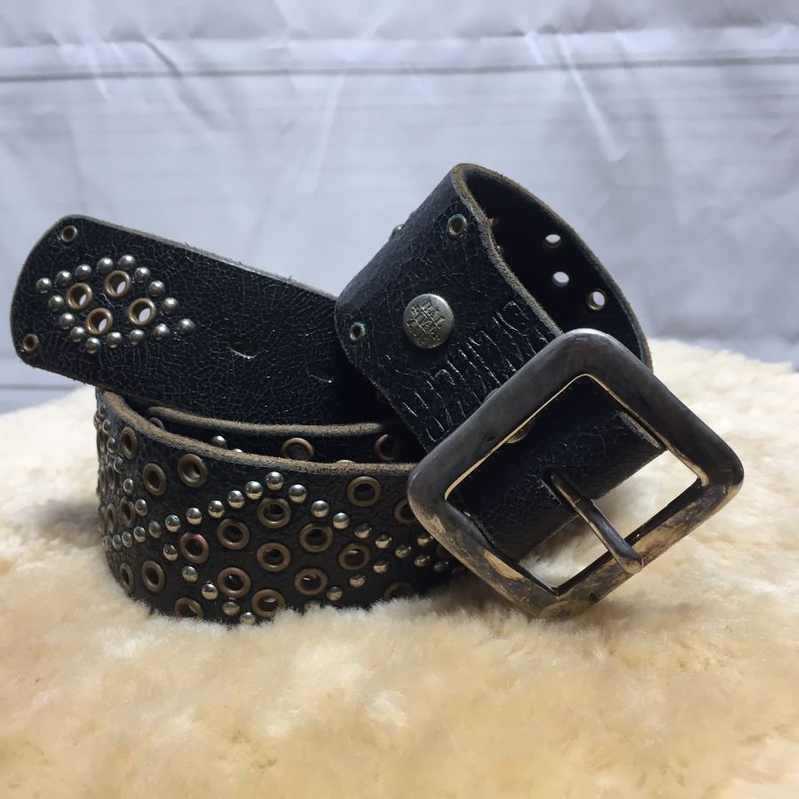 Studded Leather Belt W/ Tiny Round Studs In Diamond Shaped Patterns ...
