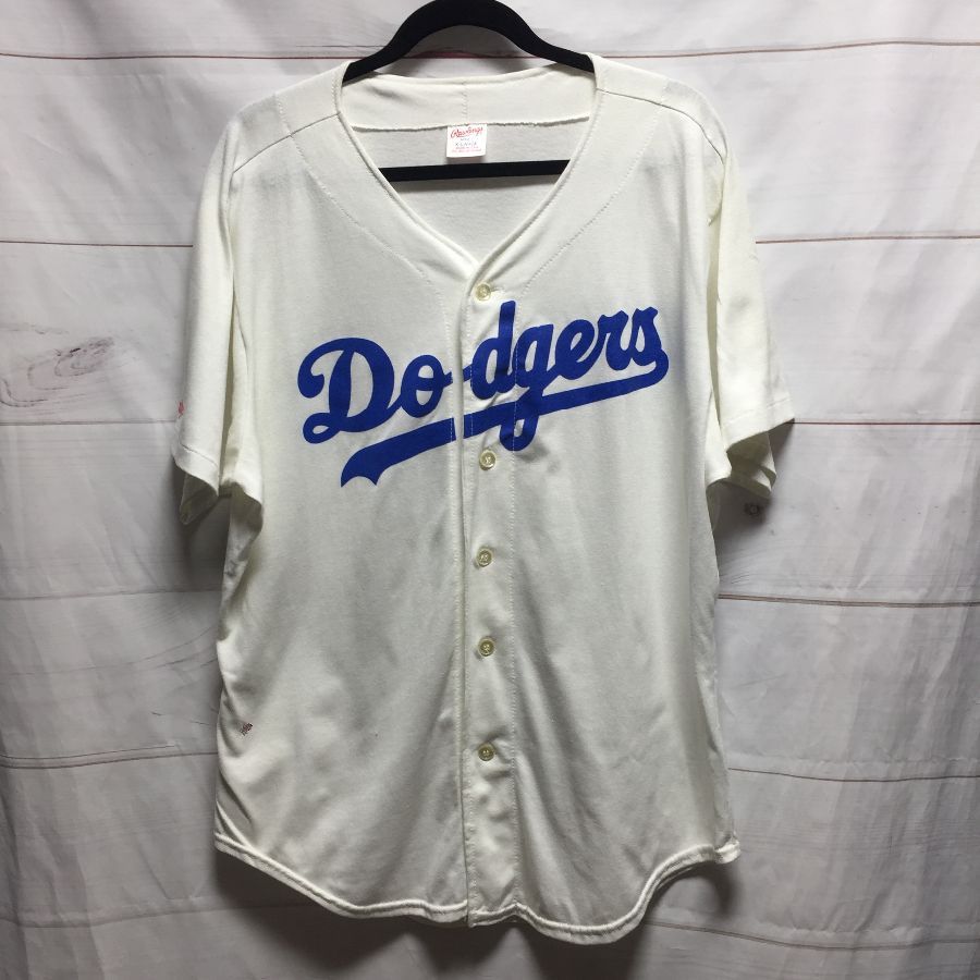 1990s La Dodgers Baseball Cotton Jersey Button Front Shirt