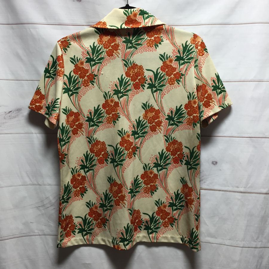 1970s Floral Print Short Sleeve Button Up Polyester Shirt – As Is ...