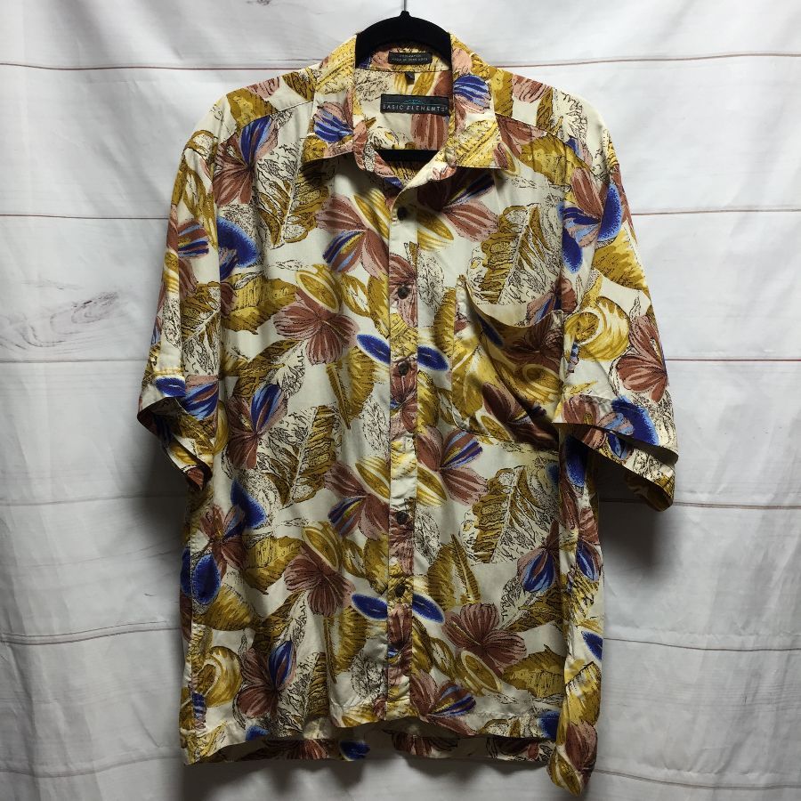 100% Rayon Short Sleeve Button Up Shirt Autumn Tropical Print ...