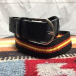 WOVEN RED AND YELLOW STRIPE BELT WITH LEATHER ENDS