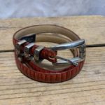 THIN BRIGHTON EMBOSSED LEATHER BELT WITH 3 BELT LOOPS