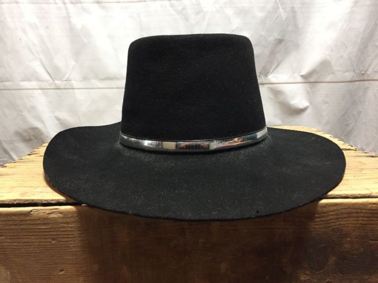 Vintage Wool Flat Brimmed Cowboy Hat With Silver Band Unique Shape Boardwalk Vintage