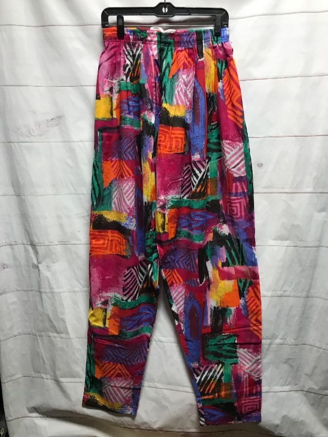 Awesome 80s Sheer Track Pants Crazy Geometric Pattern Elastic Waist