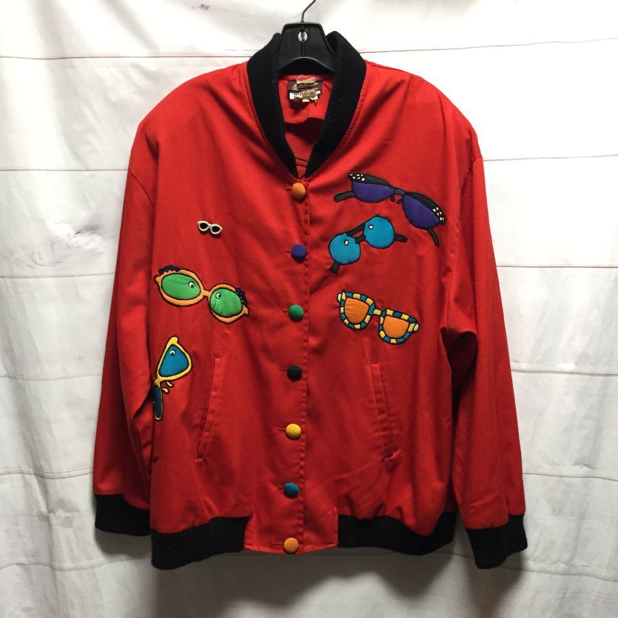 product details: CRAZY FUNKY JACKET WITH ALL OVER EMBROIDERED SUNGLASS DESIGNS photo