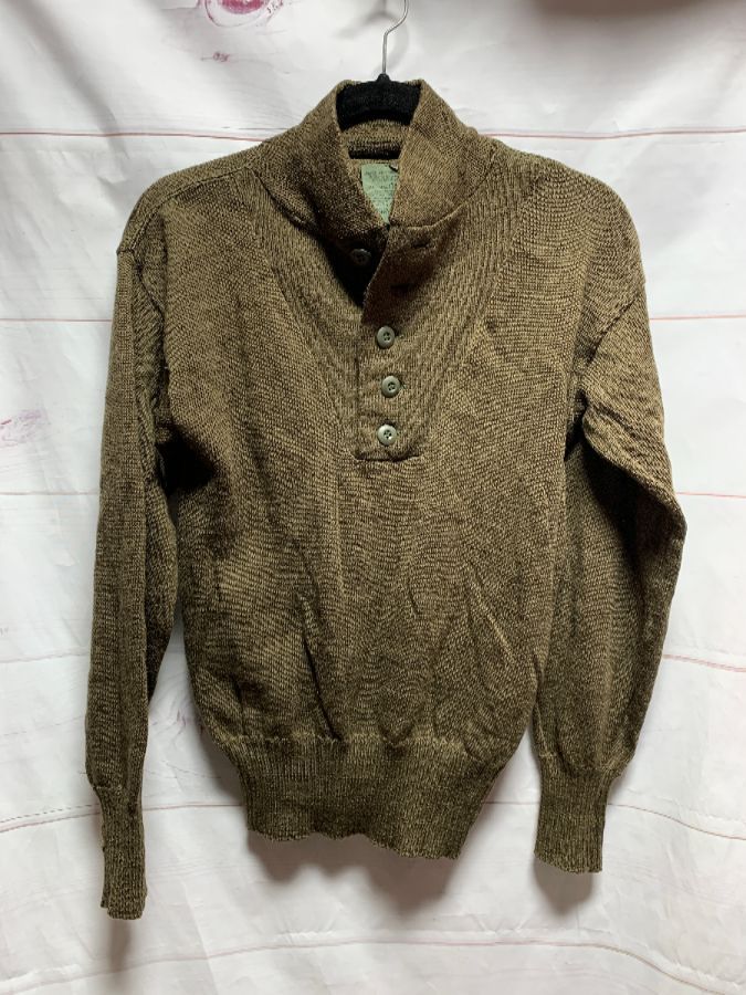 product details: VINTAGE MILITARY ISSUED 100% WOOL PULLOVER SWEATER MOCK COLLAR HALF BUTTON photo