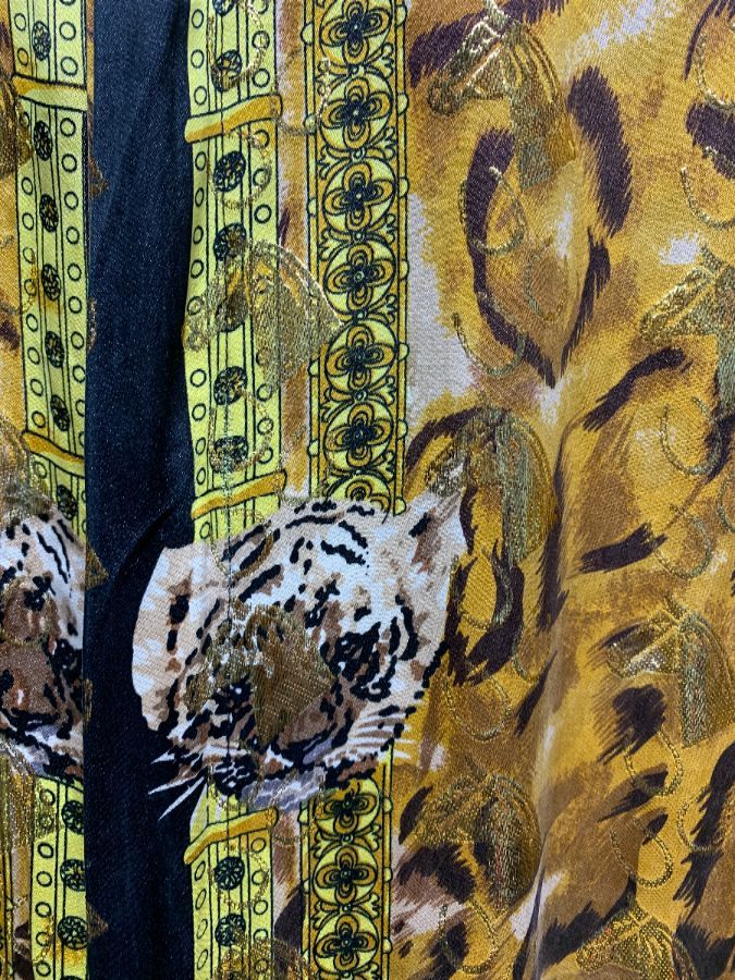 Long Sleeve Metallic Silk Ornate Baroque Design Blouse Animal Print ...