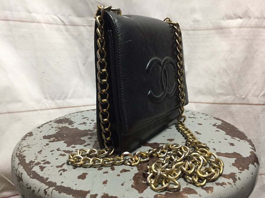 Vintage Bootleg Chanel Chain Crossbody Bag Lambskin Leather
