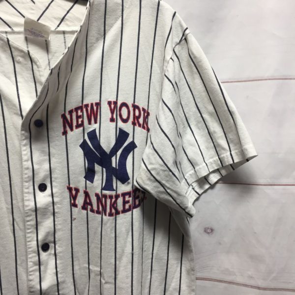 New York Yankees Cotton Pinstripe Shirt Jersey – As Is | Boardwalk Vintage